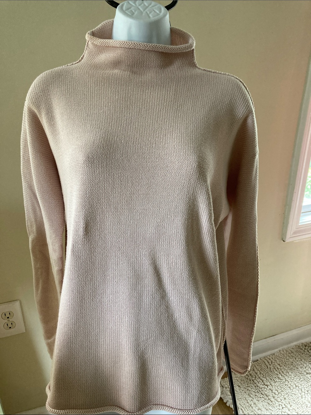 Frank and Eileen Women's 100% Cotton Knit Cowl Neck Sweater in Light Blush Pink